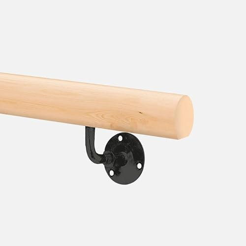 Kit main courante murale ronde en bois + supports de fixation