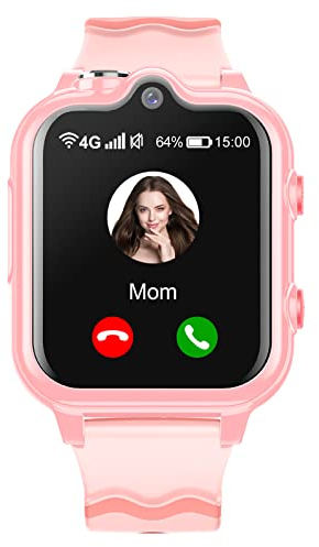 Krostming Montre Connectée Enfant Garçon Fille GPS 4G avec WiFi Appel SOS 2 Caméras Etanche SMS Réveil Chronomètre Mode Classe Rejeter Inconnu Musique Lecteur Vidéo Longue Durée de Veille