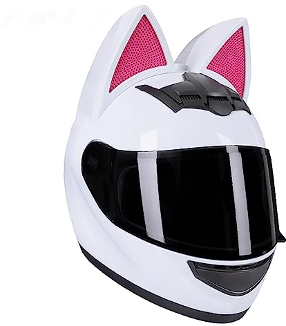 Kcolic Motorradhelm Für Mädchen Und Damen, Katzenohren-Helm, ECE-Zertifizierter Integral-Motorradhelm, Vier-Jahreszeiten-Helme Mit Sonnenblende Für Straßenradrennen, Motocross I,M=54-56CM