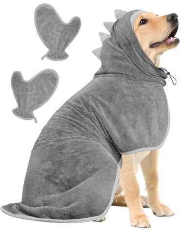 Bibykivn Bademantel für Hunde, Hundebademantel Aus Mikrofaser, Verstellbares Halsband Mit Klettverschluss Schnell Trocknend Badetuch für Große Mittelgroße Kleine Hunde/Katze (Grau, XL)