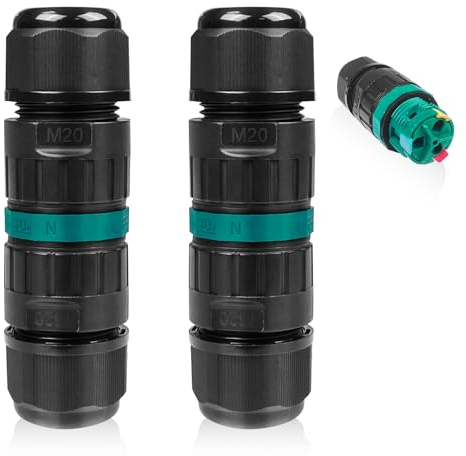 Fousenuk 2 Piezas Conector Estanco, Caja de Conexiones, Conectores Electricos, Empalmes Cables Electricos, Manguito de Conexión de Cable, Conexiones Impermeables para Cable de Diámetro Ø 5-9MM, 9-12MM
