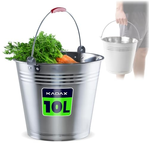 KADAX Zinhink för förvaring, vattenhink av rostfritt stål av hög kvalitet, robust trädgårdshink, murbrukshink, rengöringshink, behållare för växtvattning (10 l)