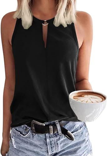 Tanmolo Damen Tank Top Ärmellos Oberteile Sommer Tanktops V-Ausschnitt Blusentop Strand Sexy Vest Top Bluse Schwarz, XXL