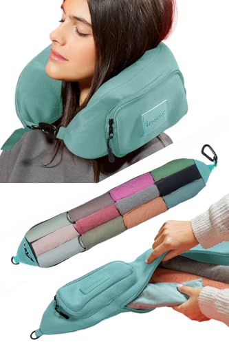 PAGONGO TRAVELLERO Cuscino da Viaggio Riempibile con Vestiti, Taglia Media | Cuscino Aereo, Borsa Cuscino, Viaggio Accessori Utili, Accessori Viaggio, Kit Viaggio (Aqua, Grande)
