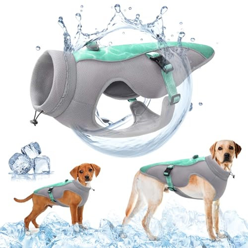 Verbesserte Hundekühlweste mit Sonnenschutz - Atmungsaktive Mesh-Weste für Hunde - Reflektierende Streifen, verstellbare Gurte, mit D-Snap-Geschirr - Ideal für kleine, mittlere und große Hunde, Grün