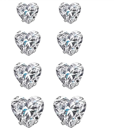 JewelryWe Magnetörhängen set för män kvinnor, rostfritt stål zirkonium magnetiska örhängen falska plugg tunnel öronklämma icke-piercingklämmor utan öronhål, Für Erwachsene, Kubisk zirkonia, Kubisk