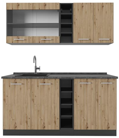 Vicco Singleküche R-Line, Artisan Eiche/Anthrazit, 160 cm, AP Anthrazit, zur individuellen Erweiterung mit zusätzlichen Modulen geeignet