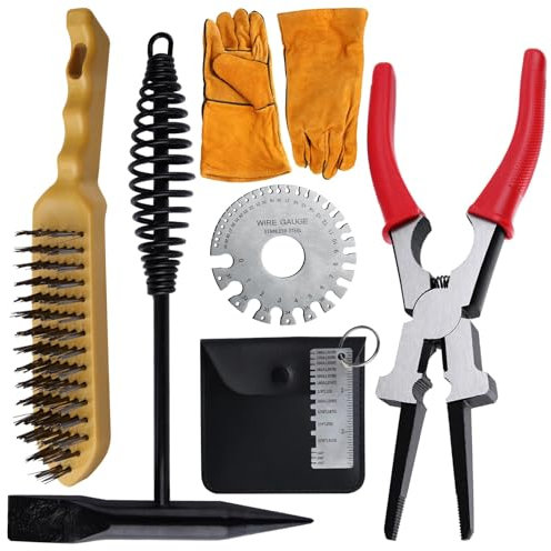 SPEEDWOX Juego de 6 herramientas de eliminación de escoria de soldadura, juego de alicates de soldadura MIG, cepillo de alambre para arañazos, herramienta de eliminación de escoria con medidores de