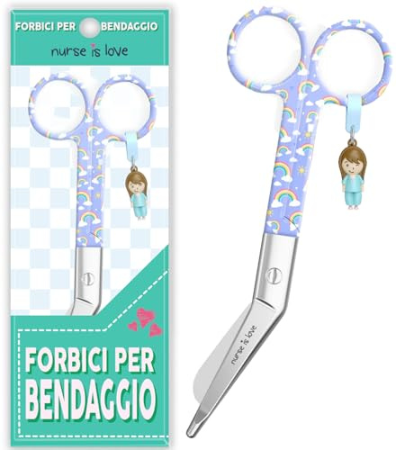 Nurse is Love Forbici Curve Lister per Bende - Forbici di Pronto Soccorso a Punta Arrotondata | Kit Pronto Soccorso | Acciaio Inossidabile | Design Esclusivo - Rainbows