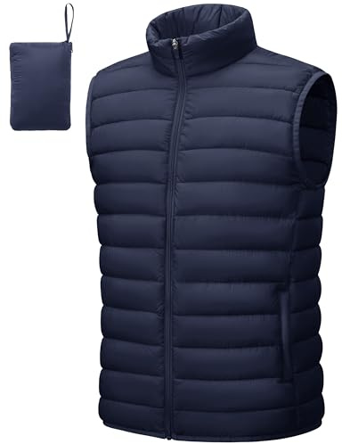 Cotrasen Men's Lightweight Down Vest Packable Puffer Vest Sleeveless Warm Puffy Outerwear Water-Resistant Winter Vest Navy XL