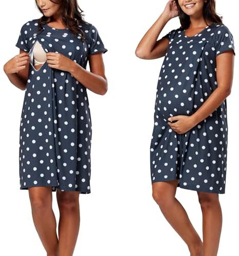 Chemise Nuit Allaitement Maternité Coton Robe de Nuit Femme Enceinte Col en V Manches Courtes Devant Ouvert Chemise de Nuit Femme Grossesse 3 en 1 Peignoir d'hôpital Accouchement Allaitement Maternel
