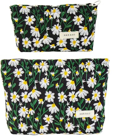 sminkväska A-svart Daisy makeup-väska för kvinnor, liten 2 st arrangör