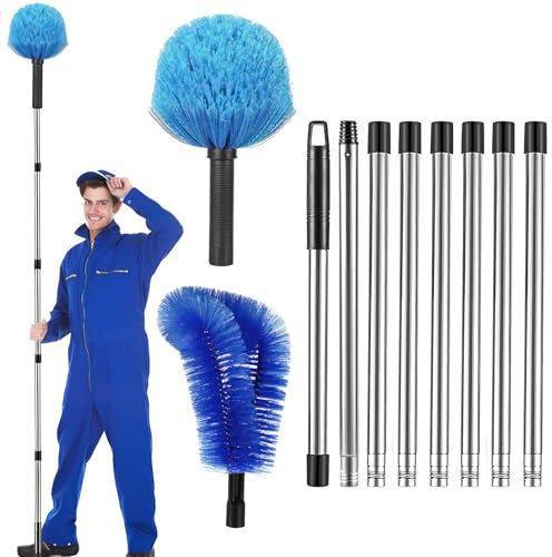 Gutter Cleaning Brush Tools - 12.8Ft Telescopic Gutter Cleaning Tools with 8 Poles, Extendable Roof Gutter Cleaner Telescopic Gutter Cleaner for Cleaning Leaves Debris Window Gutter
