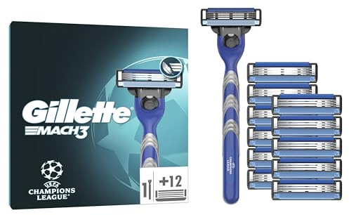 Gillette Mach3 Regolabarba Uomo, Lame Rasoio a Mano Libera, 1 Manico e 11 Lamette da Barba da 3 Lame, Facile Risciacquo, con Gel Lubrificante, Fino a 15 Rasature con 1 Testina