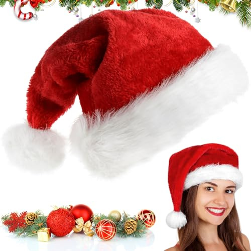 FUKPO Cappello Babbo Natale Rosso, Cappellino Babbo Natale Cappelli Natalizio Donna Uomo, Cappellini Natalizi Capelli Adulti Berretto