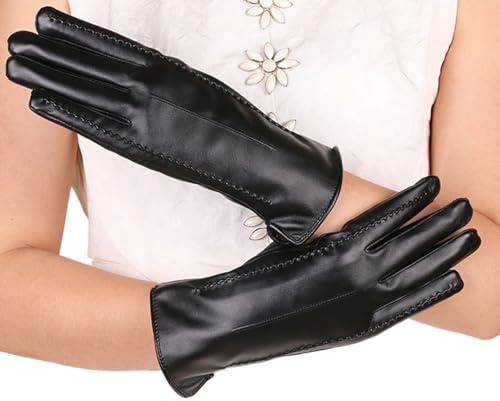 Guantes De Cuero Para Mujeres Forro Polar Impermeable Al Viento Calentador