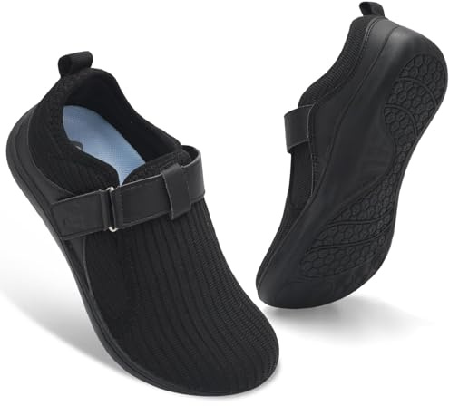 JIASUQI Barefoot Shoes Womens Wide Width Orthopedic Diabetic Shoes for Swollen Edema Feet Zero Drop Indoor Outdoor Rubber Walking Shoes(Black 38,4.5 UK)