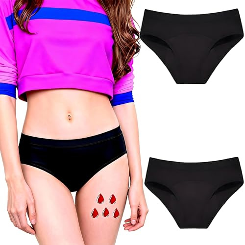 Lot de 2 Culottes Menstruelles Adolescentes en Fibre de Bambou – Culotte Incontinence Femme Lavable, Anti Fuite Urinaire, Sous-Vêtement Confort Coton Réutilisable pour Jeunes Filles et Adolescentes