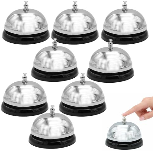 8PCS Counter Bell, Silver Reception Bell, 8.3x5.7cm | Stainless Steel, Small Service Bells, Portable Call Bells, for Bar Restaurant Hotel Shop School Hospital Pet Training