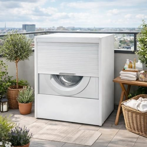 PALUPLUS Mobile Coprilavatrice Roll Up di colore Bianco, misura 67x59x90 cm, Apertura a Serranda Verticale, Struttura in PVC spessore 20mm, Frontale estraibile per manutenzione Lavatrice -8042C