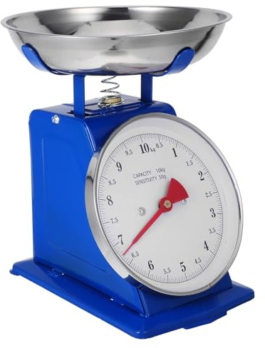 NULYLU Báscula de Cocina Mecánica Vintage para Pesar Ingredientes con Bandeja Desmontable y Dial Grande Irrompible, Capacidad 10kg Frutas y Verduras en Cocina y Repostería