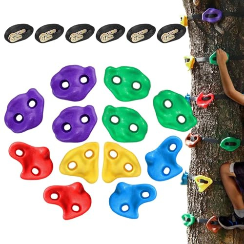 Tree Climbing Kids, 12 Tree Rock Climbing Holds With 6 Ratchet Straps, Home Sports Day Obstacle Course Kids