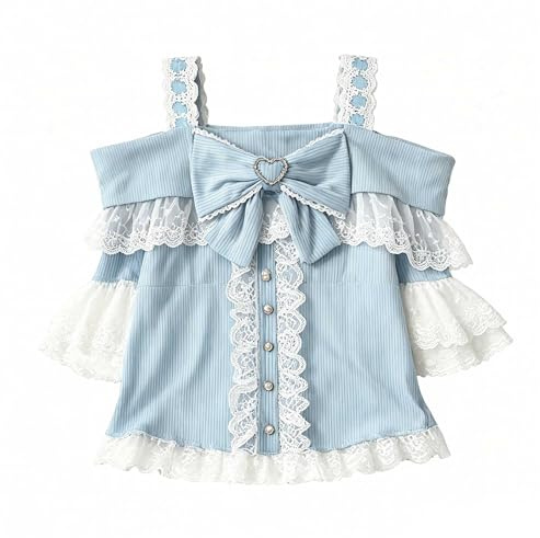 Cuteighteen Lolita Off Shoulder Blouse for Women Going Out Lace Trim Short Sleeve Crop Tops Juniros Y2K Harajuku Cute Shirts