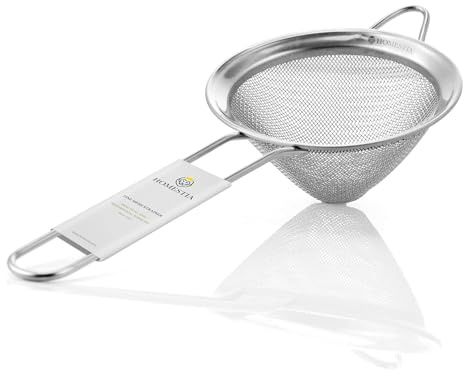 Homestia 3.3 Fine Mesh Strainer for Kitchen, 304 Stainless Steel Cocktail Sieve Sifters For Food, Liquid Drink Strainers Cup for Tea, Rice, Oil, Noodles, Fruits, Vegetables (Silver)