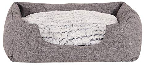 lionto Hundekörbchen mit flauschigem Wendekissen, kuscheliges Heimtierbett in meliertem Design mit tiefem Einstieg für Hunde & Katzen Aller Größen, 80x60 cm, weiches Hundebett, grau