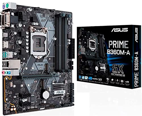 ASUS PRIME B360M-A (300 Series) Intel LGA-1151 mATX Motherboard with Aura Sync RGB header, DDR4 2666MHz, M.2 support, HDMI, Intel Optane memory ready, SATA 6Gbps and USB 3.1 Gen 2