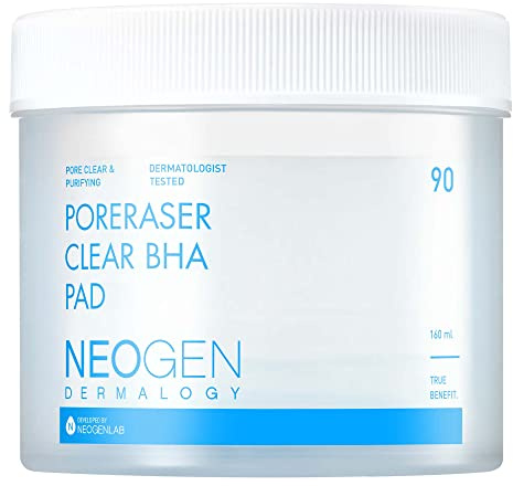 DERMALOGY by NEOGENLAB Poreraser Clear BHA Pad (90 Pads) – Gesichtspeeling zur Hauterneuerung, Mitessern und vergrößerten Poren mit BHA und Nachtkerze, empfindliche Haut – koreanische Hautpflege