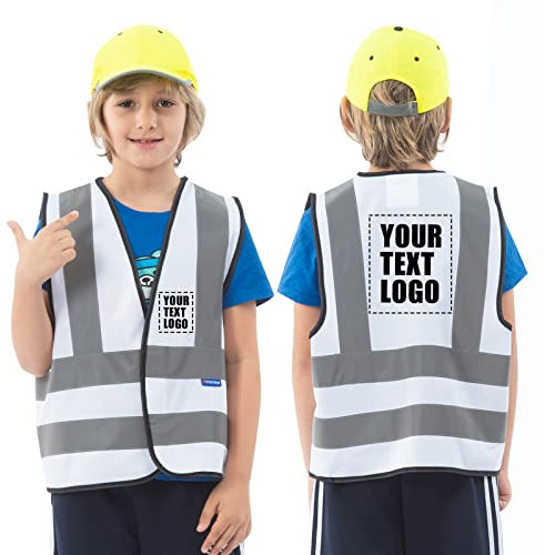 Chaleco de seguridad reflectante con logotipo de alta visibilidad para niños, chaleco de seguridad reflectante de alta visibilidad para niños, blanco, 2-5 Años