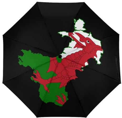 Flag Map of Wales Travel Umbrella Portable Windproof Folding Umbrella for Rain Auto Open And Close Automatic