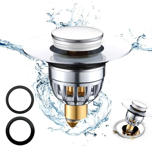 304 Edelstahl Pop Up Abflusssieb, Upgraded Bathroom Sink Plug, Metal Drain Plug Universelle, Pop Up Waschbeckenstöpsel, Mit Dichtungen, Abflussstopfen für Bad, Waschbecken und Küche (34-40mm).