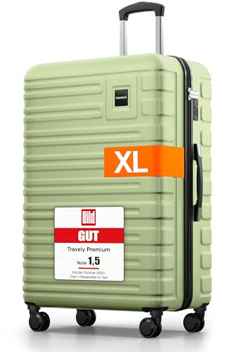 Travely Polycarbonat Koffer Groß 77cm XL - 100L Innenvolumen - 158cm Gurtmaß, sehr robuster Hartschalenkoffer mit sanften Rollen & TSA Schloss, Reisekoffer, Handgepäck Koffer, Reisekoffer mit Rollen