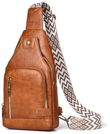 A-QMZL Bolso Hombre Bandolera Pecho Hombre PU Piel Bandolera Cuero Bolsos Bandolera Casual Mujer Sling Bag Mochila Bandolera Impermeable Crossbody (Marrón claro)