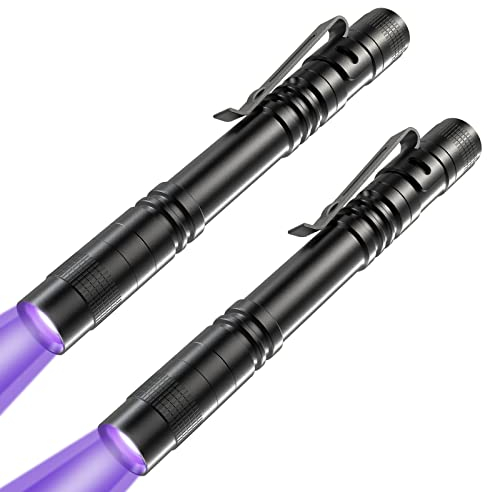 COSOOS 2 UV Blacklight Flashlight, 2 Pack 395nm Mini Pen Light with Clip, Waterproof UV Flashlight for Leaks, Pet Urine, Scorpion, Hotel Inspection, Dry Spots and Bed Bugs
