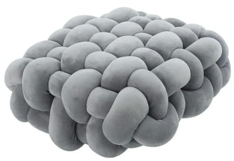 Living Room Soft Plush Knot Pillow Sofa Throw Pillow Square Woven Seat Cushion Lightgrey 30 x 33 x 12 cm