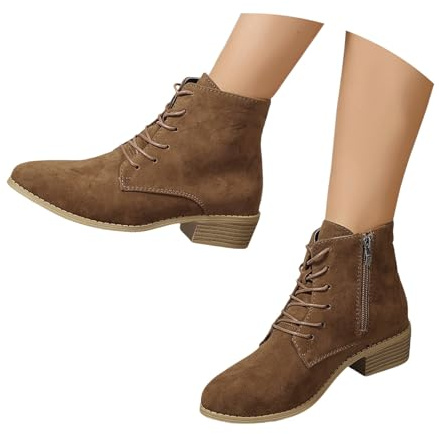 MEECHI Botines con Punta En Punta Botas Cortas con Cordones De Mujer Ankle Boots De Ante con Tacón Bloque Booties Otoño Invierno con Cremallera Lateral Zapatos Tobilleros Talla Grande(Brown,41 EU)