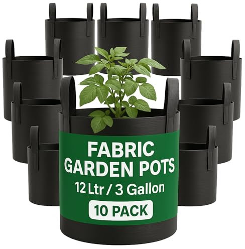 Bronte Heritage Collection 10-Pack 3 Gallon Grow Bags - Heavy Duty Non-Woven Fabric Pots with Reinforced Handles for Vegetables, Tomatoes, Potatoes & Herbs - Breathable Aeration Planters (Black)