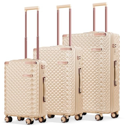 HOMELUX Kofferset 3 Teilig Hartschale Reisekoffer ABS Leicht Trolley Rollkoffer Hartschalenkoffer Set - M-L-XL,Gepäckset Beige