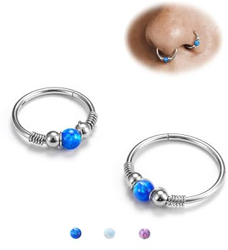 BodyBonita Opal Piercing Naso Acciaio Chirurgico 316L Piercing Orecchio per Donne Orecchino Naso Conch Daith Helix Orecchini 2 Pezzi Argento 16G 8mm 10mm Blu