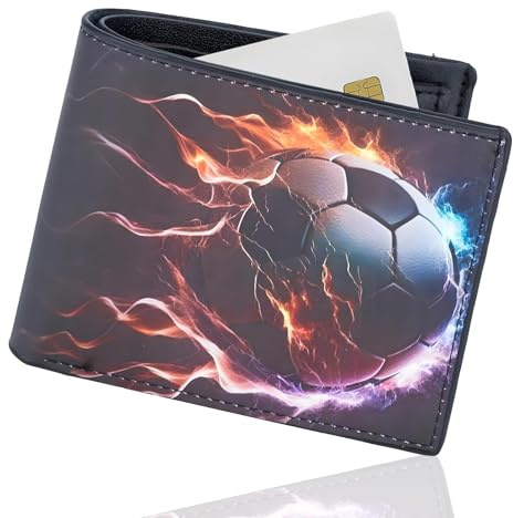 pozuauoa Wallets for Teenagers Cool Bifold Wallet with Zipper Coin Pocket Id Window Football Design Wallet to Teenage Football Gifts Suitable Teens Used by Individuals Aged 15 and Above