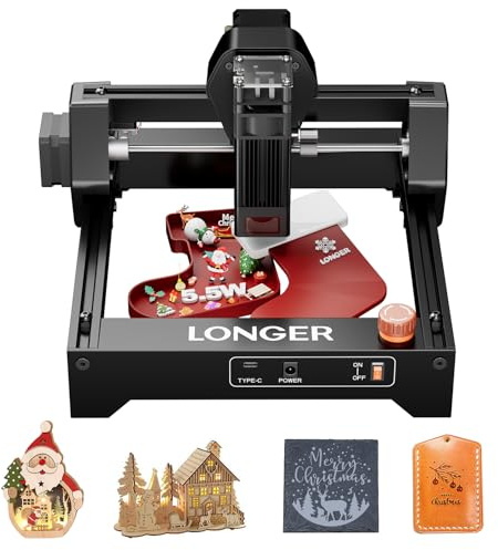 LONGER RAY5 Mini Laser Engraving Machine,5.5W Desktop DIY CNC Laser Cutter, 12000mm/min High-Speed Engraving & Cutting for Wood, Acrylic, Leather, 130×130mm Working Area.