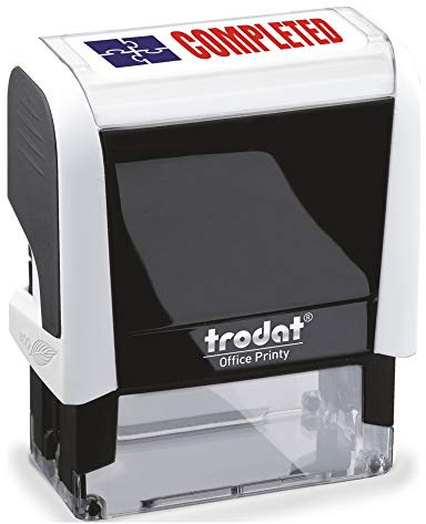 Trodat Stamp 4912 Office Printy with English Text COMPLETED – Self Inking, Red and Blue Ink, 18 x 46 mm