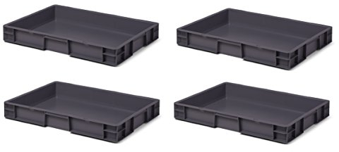4 Stk. Transport-Stapelkasten TK675-0, grau, 600x400x75 mm (LxBxH), aus PP, Volumen: 14.5 Liter, Traglast: 30 kg, lebensmittelecht, Industriequalität