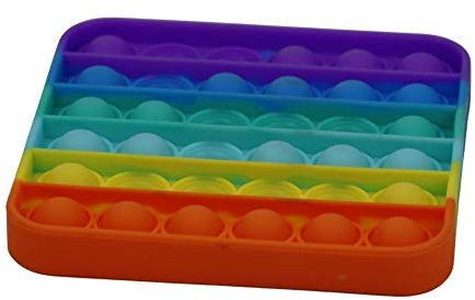 alldoro 63049 Push & Play Silikon Fidget Spielzeug ca. 12 cm eckig, Pop it Anti Stress Fingerspielzeug, Bubble Push Toy für Stressabbau, Geschicklichkeitsspiel für Kinder & Erwachsenen, Regenbogen