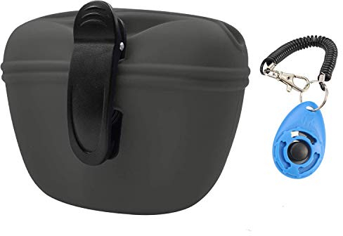 LTDOOIT Dog Treat Pouch for Training Silicone, Magnetic Closure Opening Small Dog Treat Bag with Waist Clip, Dog Clicker with Puppy Reward Training Pouch for Homemade Treats Dry and Wet Food (Black)