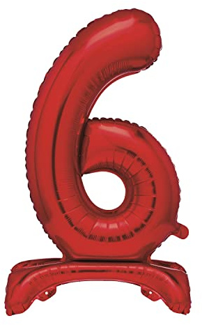 Unique Red Standing Number 6 Foil Balloon 30, Packaged