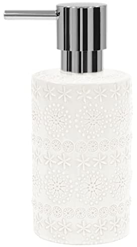 Spirella Seifenspender Relief | Flüssigseifen-Spender | Porzellan | 300ml | Langliebig und Robust | Weiß, White, Distributeur de Savon